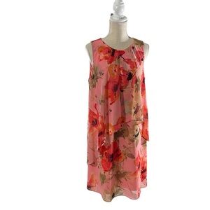 Ralph Lauren Women Coral Floral Sleeveless Lined 1/4 Zip Midi Shift Dress Sz 14